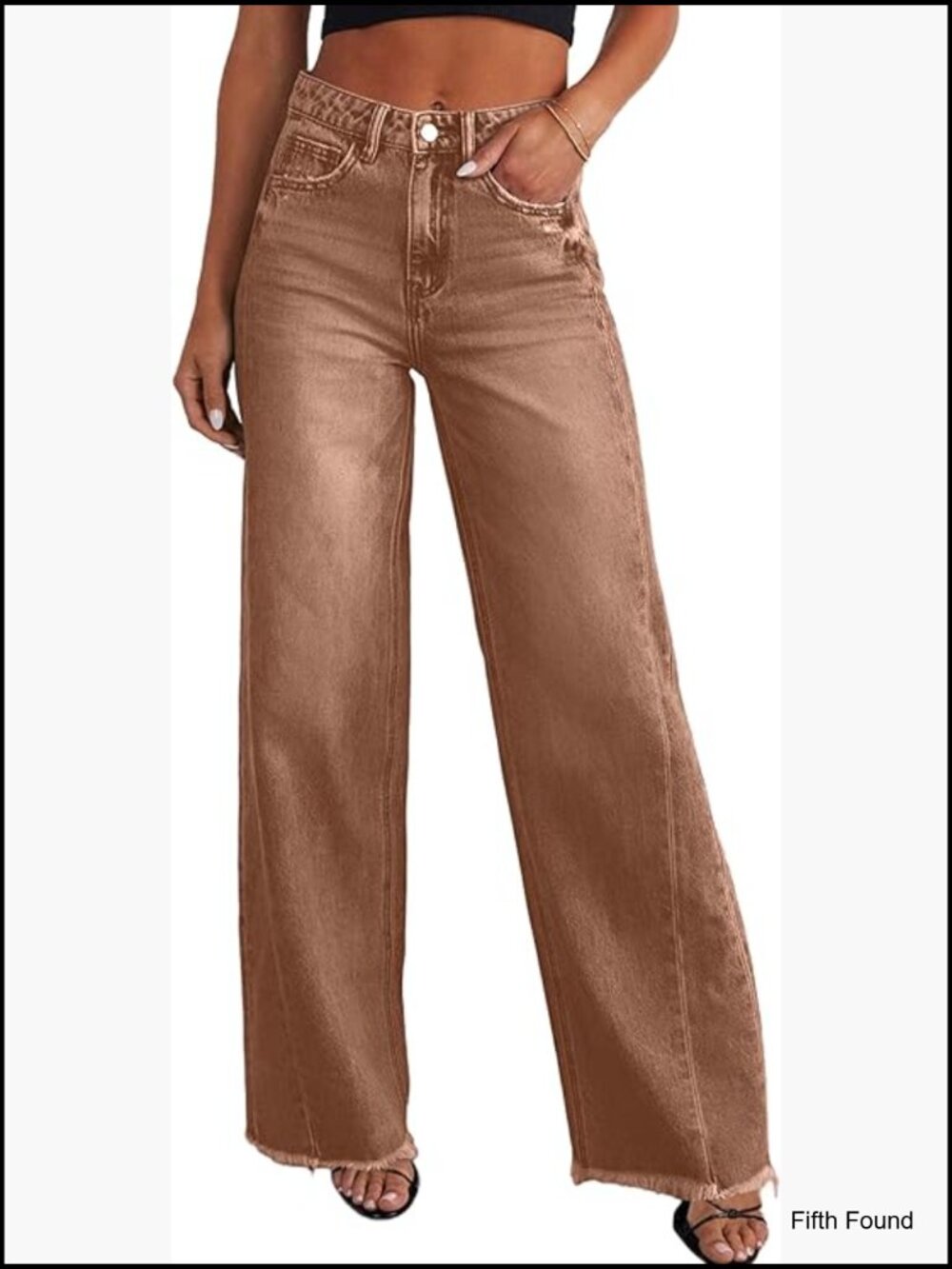 High Waisted Wide Leg Jeans Stretchy Baggy Raw Hem Palazzo - Picture 1 of 7